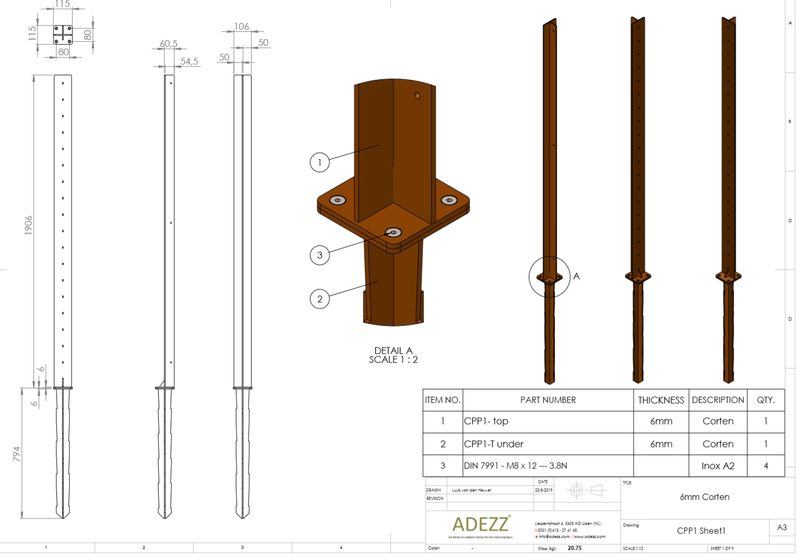 bevestiging corten paneel