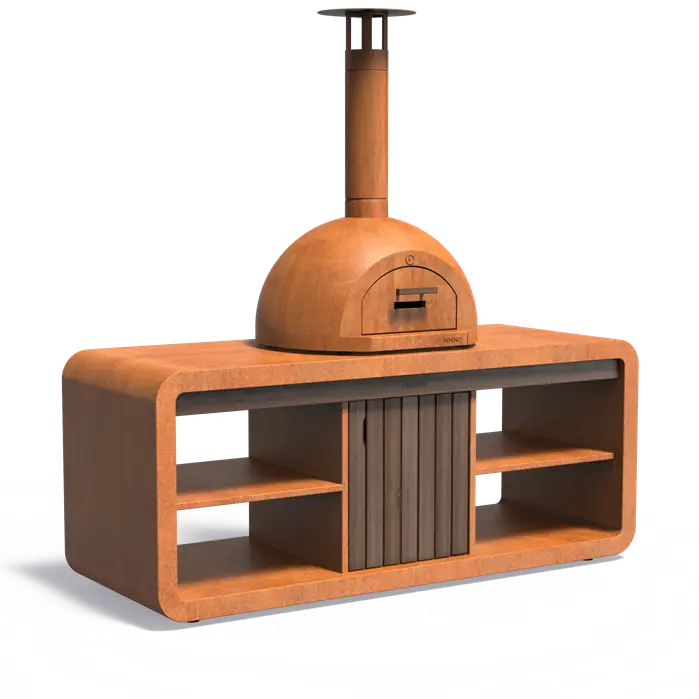 Forno corten Station met Dome pizzaoven