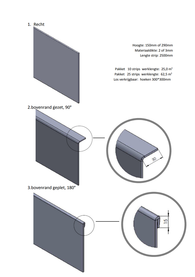 Varianten verzinkte kantopsluiting