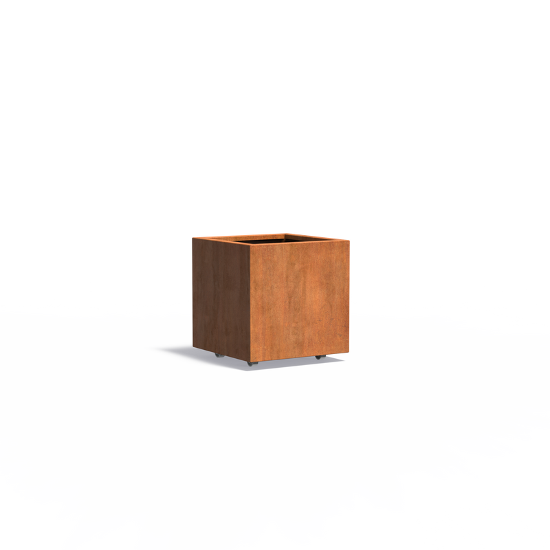 Cortenstahl Pflanzkübel CARREZ mit Rollen | 60 x 60 x 60 cm