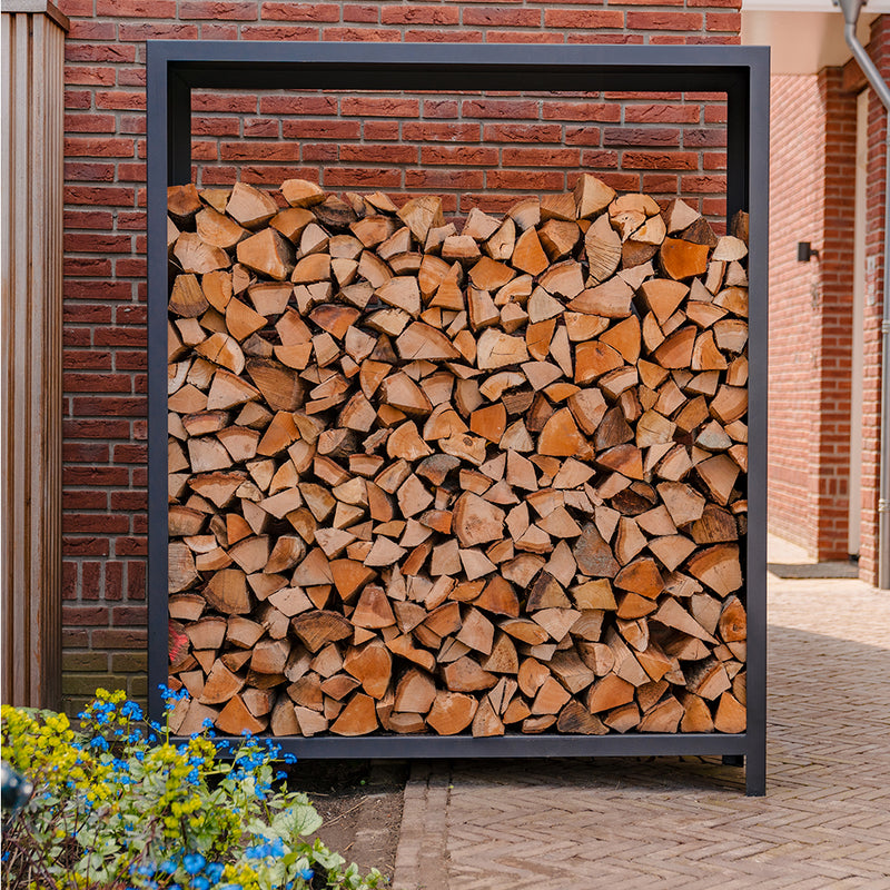 LOGG Holzlager – schwarz beschichteter Stahl | 150 × 40 × 180 cm