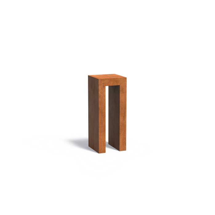 Cortenstaal U-sokkel met houtopslag 40 x 40 x 100 cm