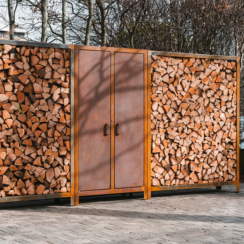 LOGG Holzlager – Cortenstahl | 180 x 40 x 180 cm