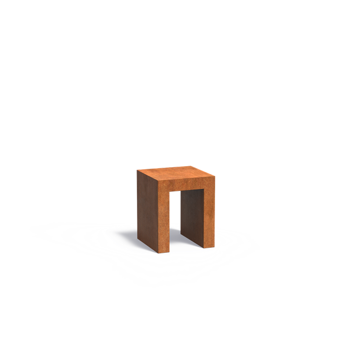 Cortenstaal U-sokkel met houtopslag 50 x 50 x 60 cm