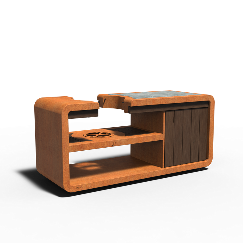 Kamado Station – 2000 x 752 x 927 mm | Außenküche aus Cortenstahl