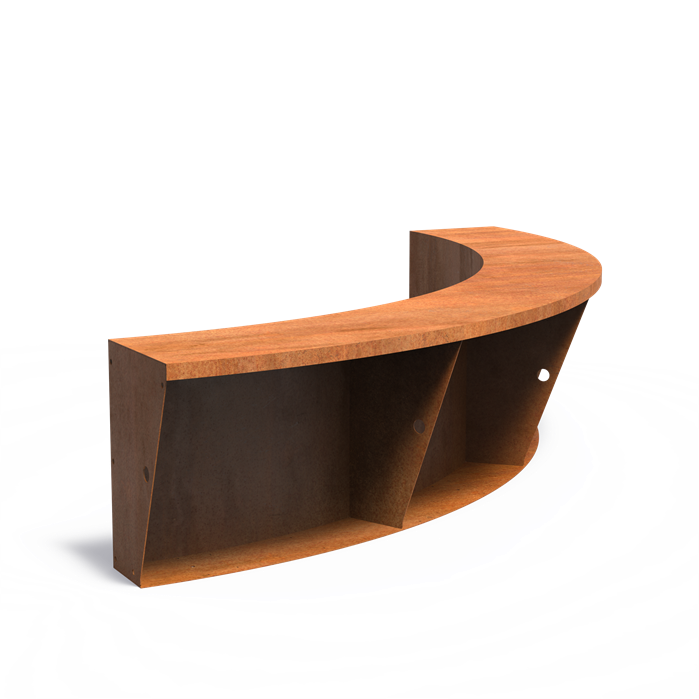 Stützwand aus Cortenstahl mit Sitzkante - Innenbogen | 200 × 40 x 60 cm
