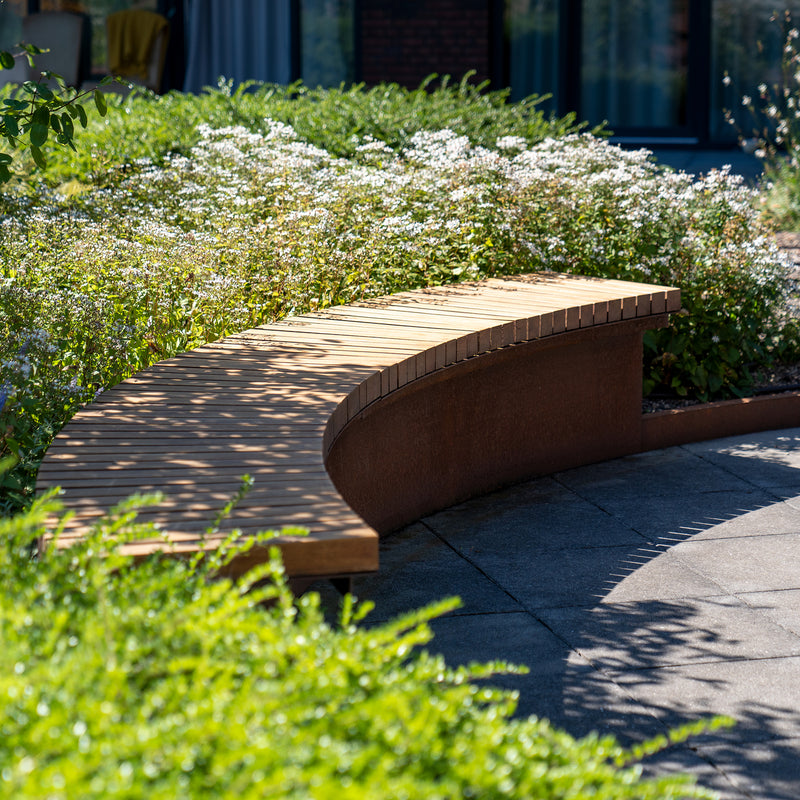 Hartholzsitz Garapa (lose) - abgerundet | Abmessungen 1500 x 500 x 46 mm (LxTxH)
