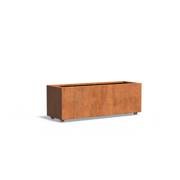 Cortenstahl Pflanzkübel CARREZ mit Rollen | 150 x 50 x 50 cm