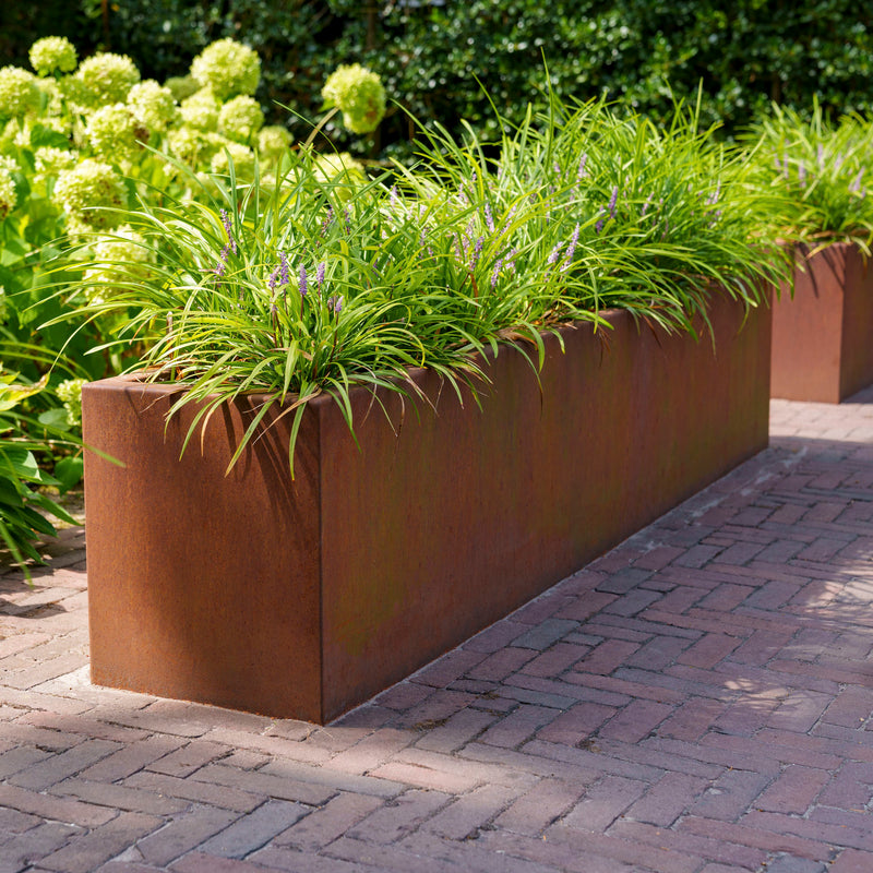 Cortenstahl Pflanzkübel CARREZ mit Boden | 90 x 50 x 60 cm