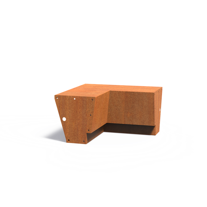 Cortenstalen keerwand REVERT 50 x 50 x 50 cm – binnenhoek, brede zitrand