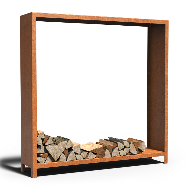 LOGG Holzlager – Cortenstahl | 180 x 40 x 180 cm