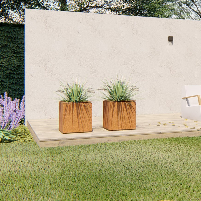 DOMUS vierkante cortenstalen plantenbak 100 x 100 x 80 cm met bodem