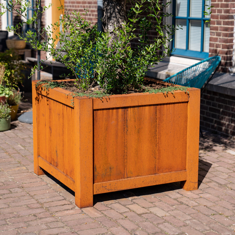 YORK 100 x 100 x 80 - Cortenstaal  planter - uitneembare zijwand