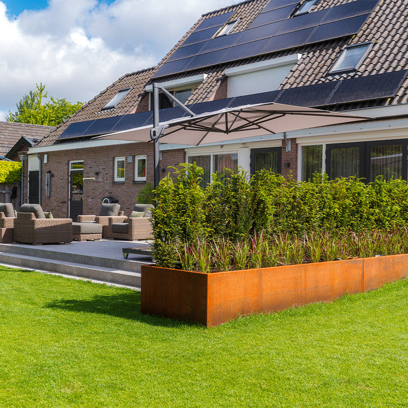 Cortenstaal keerwand 200 x 200 x 50 cm – binnenbocht, smalle bovenrand