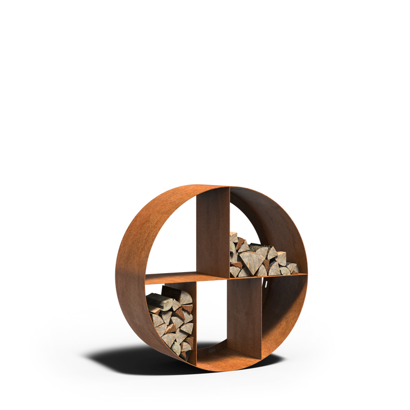 LOGG ronde Holzlager - Cortenstahl | ø 150 x 40 cm