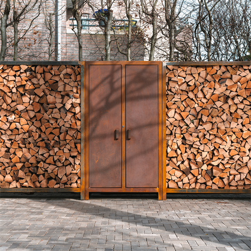 LOGG houtopslag met deur corten BHS3