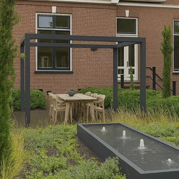 Gecoat stalen pergola en watertafel