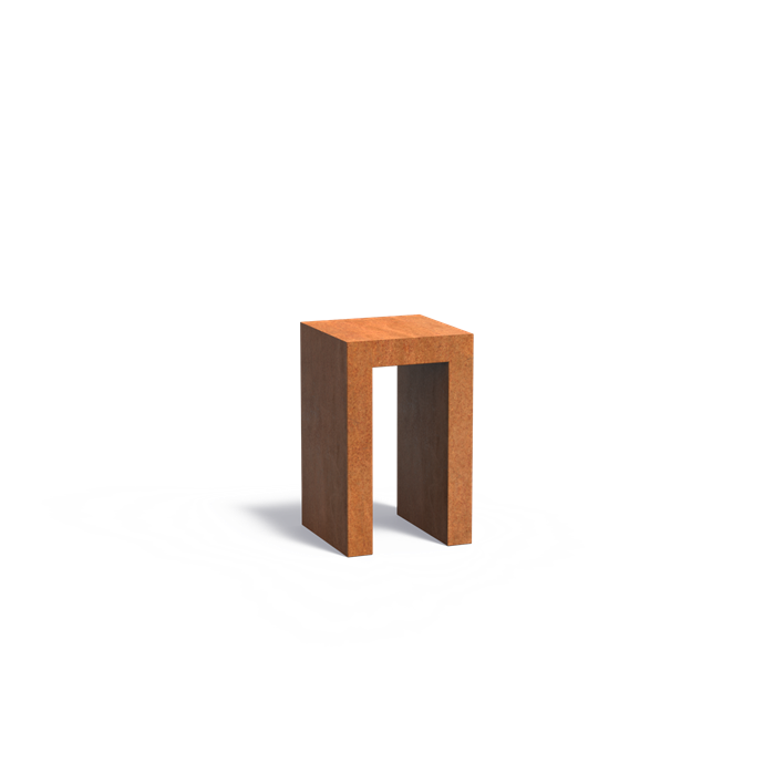 Cortenstaal U-sokkel met houtopslag 50 x 50 x 80 cm