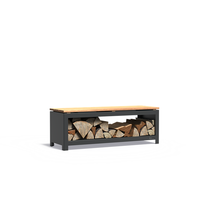 LOGG Holzlager mit Sitzfläche – beschichteter Stahl | 120 x 40 x 43 cm