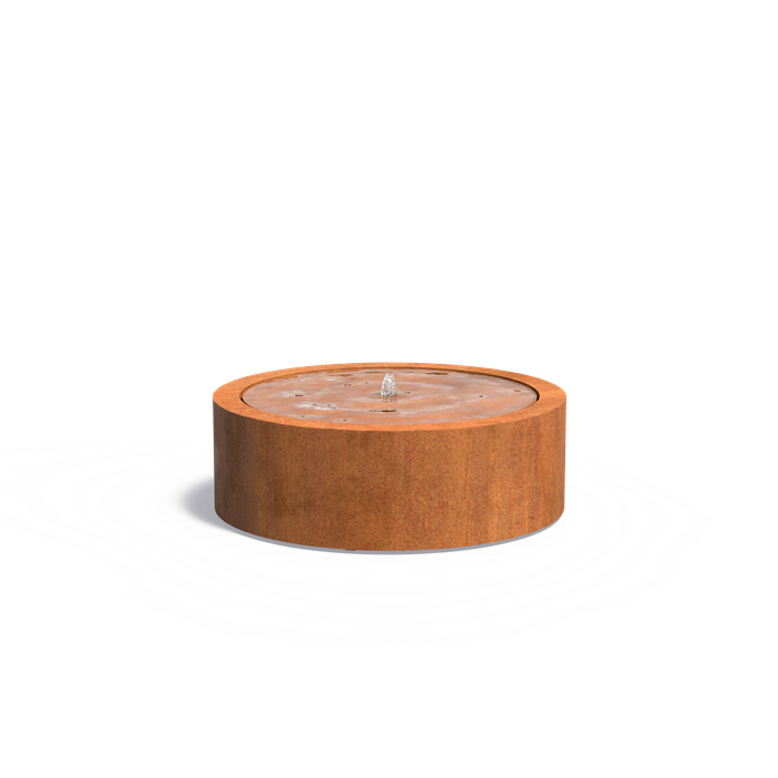 Watertafel ø 120 x 40 cm - cortenstaal, incl. LED & pomp