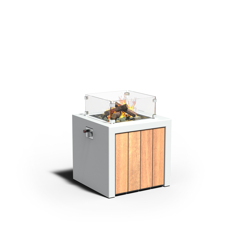 Design-Feuertisch BRANN aus Aluminium mit Holzdekor | 63 x 63 x 60 cm