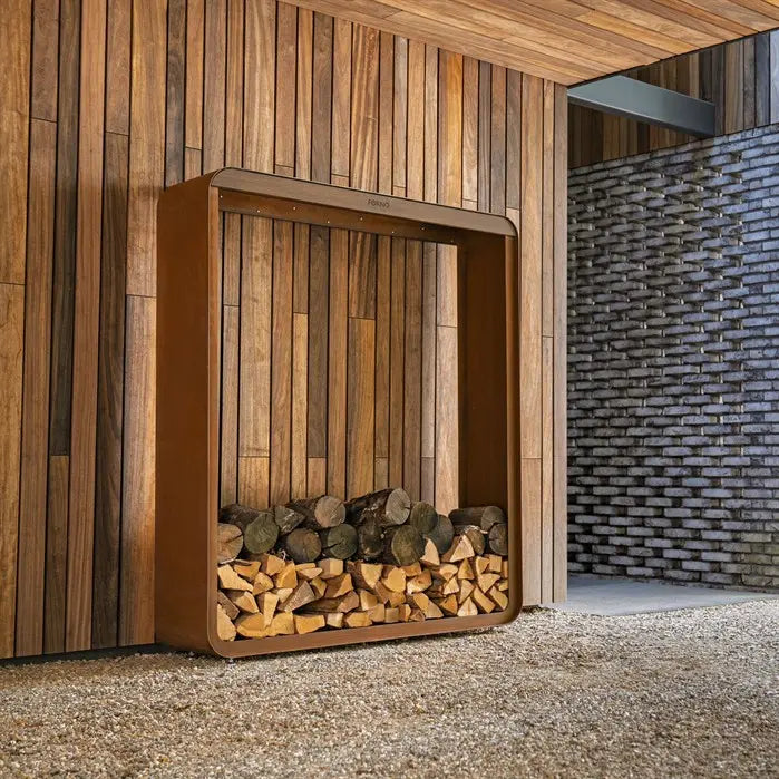 Forno SERRA – Cortenstaal houtopslag | 150 × 40 × 180 cm