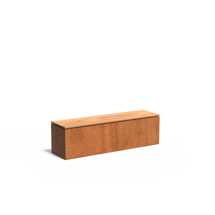 Cortenstahl Sockel mit Hartholz-Sitzfläche | 150 x 40 x 43 cm