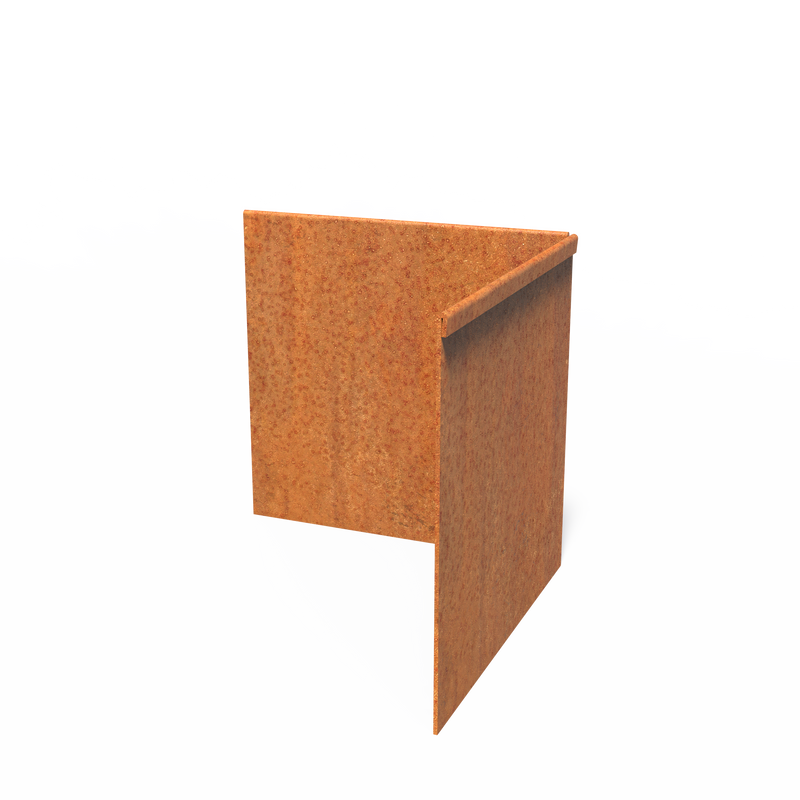 Cortenstaal kantopsluiting - binnenhoek geplette rand | 300 x 3 x 290 mm