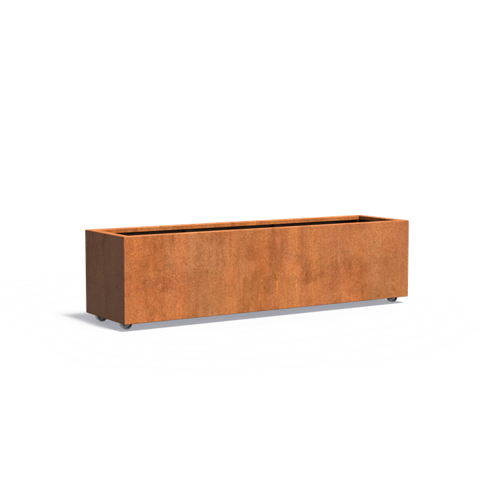 Cortenstahl Pflanzkübel CARREZ mit Rollen | 200 x 50 x 50 cm