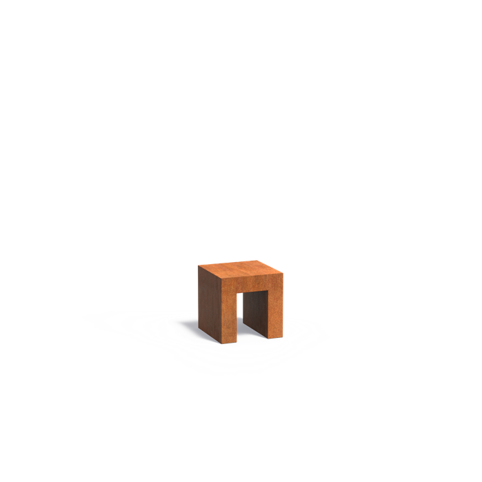 Cortenstaal U-sokkel met houtopslag 40 x 40 x 40 cm