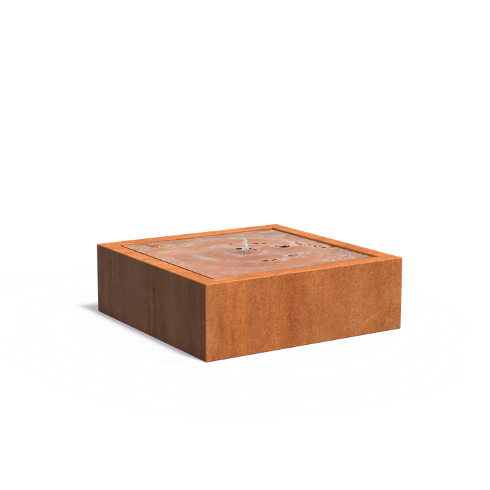 Watertafel 120 x 120 x 40 cm - cortenstaal, incl. LED & pomp