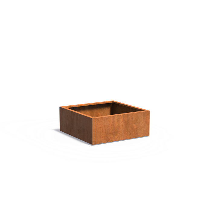 Cortenstahl Pflanzkübel CARREZ mit Boden | 100 x 100 x 40 cm