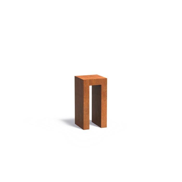 Cortenstaal U-sokkel met houtopslag 40 x 40 x 80 cm