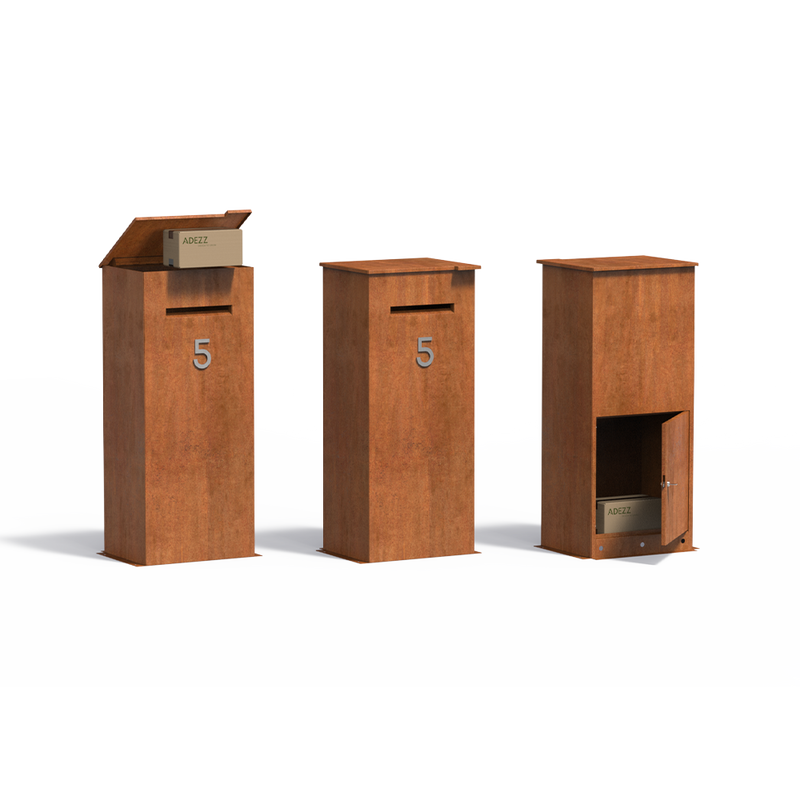 Cortenstaal pakketbrievenbus CASE 50 x 40 x 120 cm