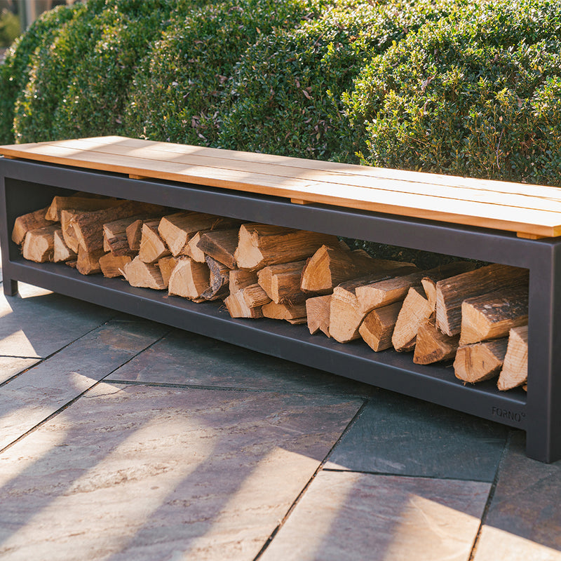 LOGG Holzlager mit Sitzfläche – beschichteter Stahl | 200 × 40 × 43 cm 