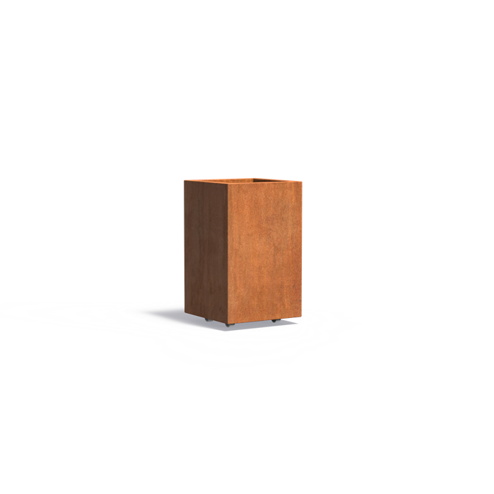 Cortenstahl Pflanzkübel CARREZ mit Rollen | 50 × 50 × 80 cm