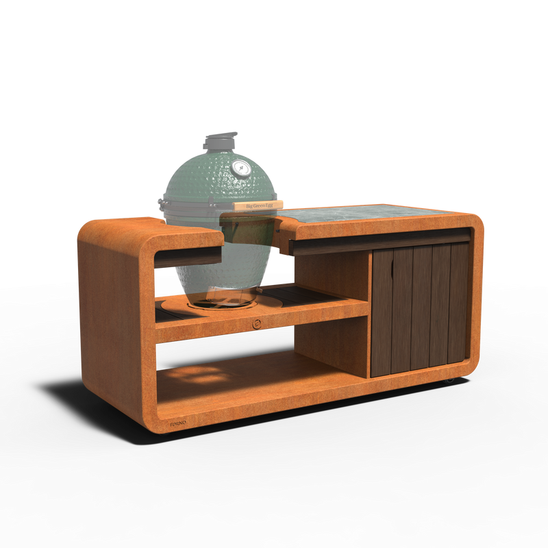 Kamado Station – 2000 x 752 x 927 mm | Außenküche aus Cortenstahl