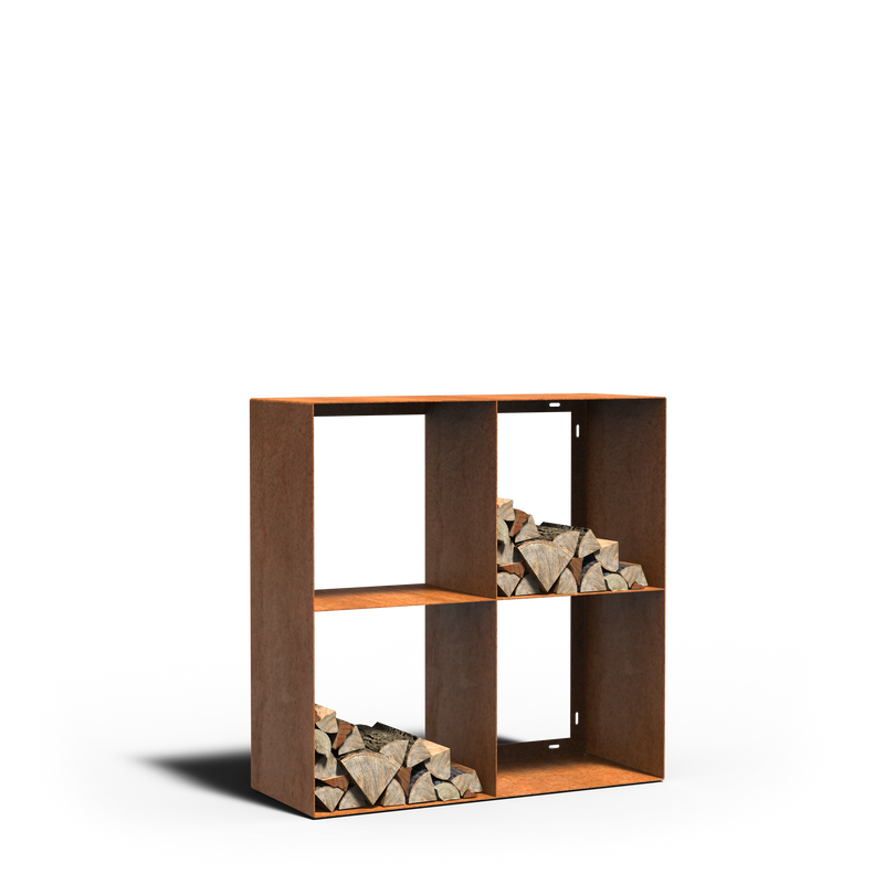 LOGG QUAD Holzlager – Cortenstahl | 100 x 40 x 100 cm