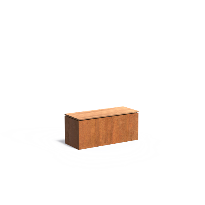 Cortenstahl Sockel mit Hartholz-Sitzfläche | 100 x 40 x 43 cm