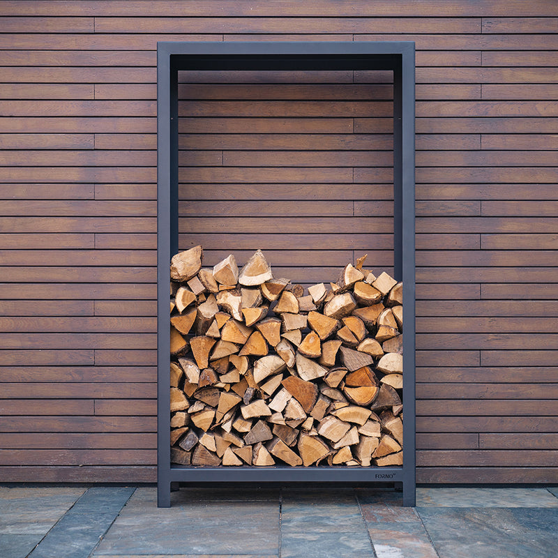 LOGG Holzlager – schwarz beschichteter Stahl | 150 × 40 × 180 cm