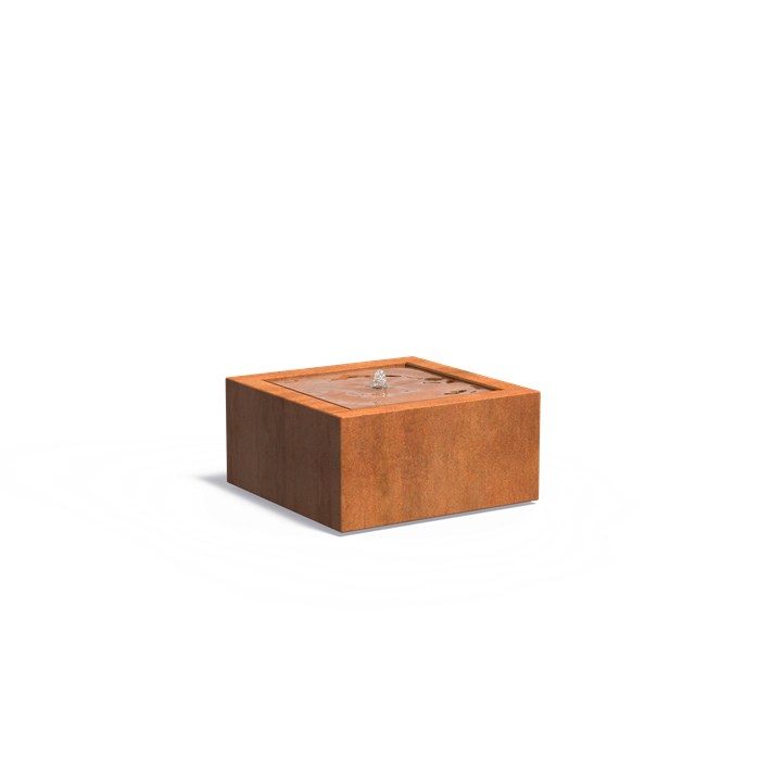 Watertafel 80 x 80 x 40 cm - cortenstaal, incl. LED & pomp