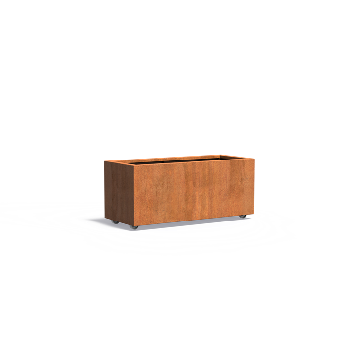 Cortenstahl Pflanzkübel CARREZ mit Rollen | 120 x 50 x 50 cm