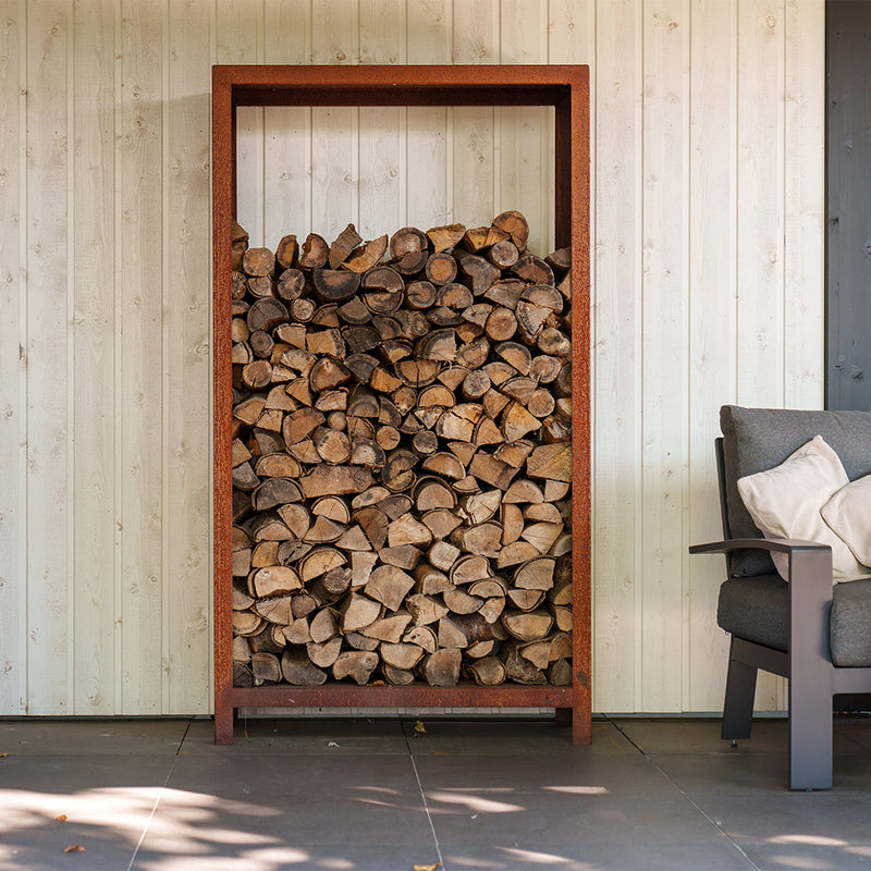 LOGG Holzlager – Cortenstahl | 180 x 40 x 180 cm