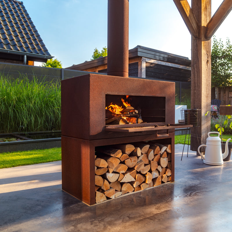 ENOK Gartenkamin aus Cortenstahl | 100 × 50 × 50 cm (optional mit Grillfunktion)